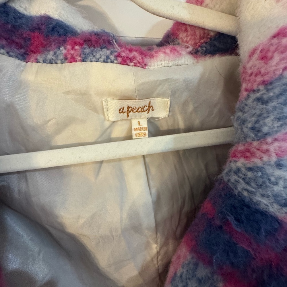 Vici Plaid Long Coat in Pink and Blue - colorful coat - Picture 3 of 5